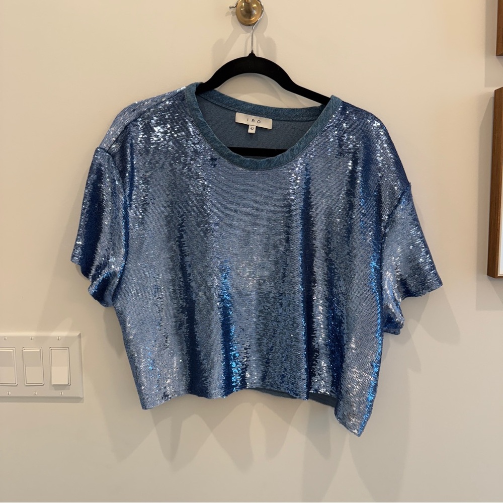 IRO Shimmering Blue Sequin Crop Top